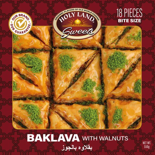 HolyLandSweets-Baklava-Walnut-18-PCS Holy Land Baklava Stuffed with Walnuts