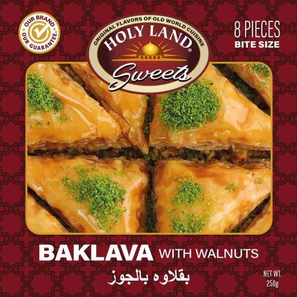 HolyLandSweets-Baklava-Walnut-8-PCS Holy Land Baklava Stuffed with Walnuts